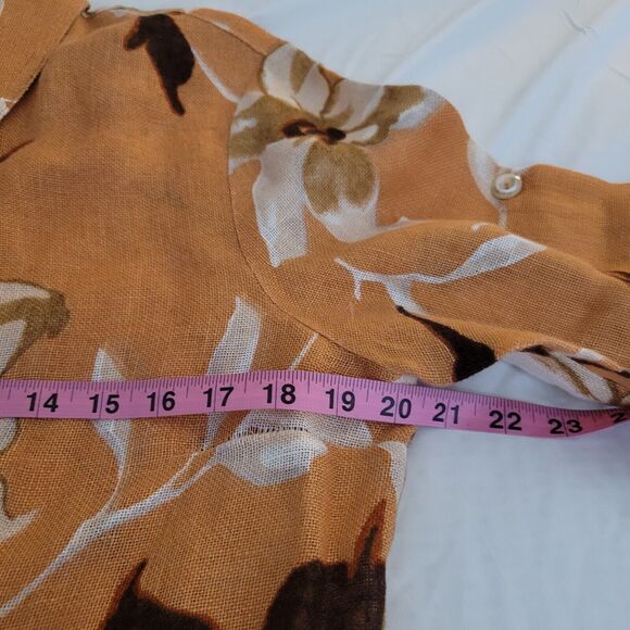 Vintage Emil Rutenberg Top Womans Large Orange Floral Linen Fitted Career Office - Picture 8 of 12
